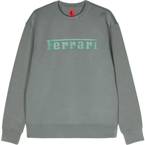 Sweatshirts, male, , Size: L Grey Logo Sweater Crew Neck Long Sleeve - Ferrari - Modalova