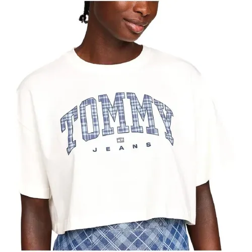 Casual Cropped T-Shirt mit Distinktivem Logo , Damen, Größe: S - Tommy Hilfiger - Modalova