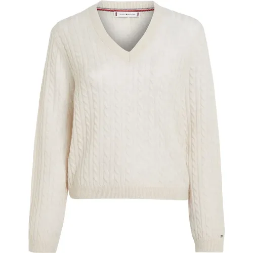 Cream Sweaters , female, Sizes: S, M - Tommy Hilfiger - Modalova