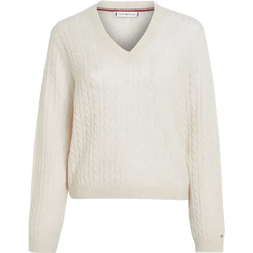 Cream Sweaters , female, Sizes: S, XS, M, L - Tommy Hilfiger - Modalova