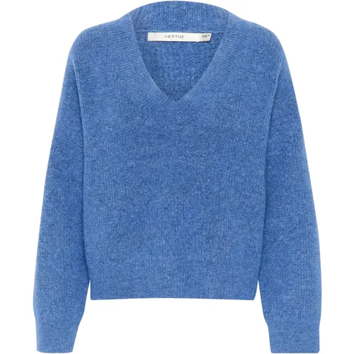 Weicher V-Ausschnitt Strickpullover , Damen, Größe: L - Gestuz - Modalova