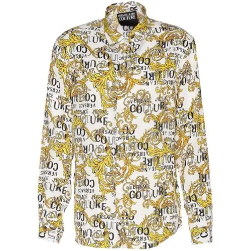 Weißes Logo-Print-Shirt mit Knopfverschluss , Herren, Größe: 2XL - Versace Jeans Couture - Modalova