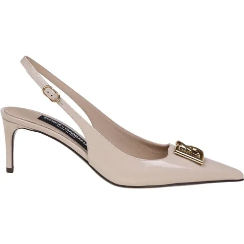 Chic Cappuccino Patent Leather Slingback Pumps , female, Sizes: 3 1/2 UK, 4 1/2 UK, 3 UK, 4 UK, 6 UK, 5 UK, 5 1/2 UK, 7 UK - Dolce & Gabbana - Modalova