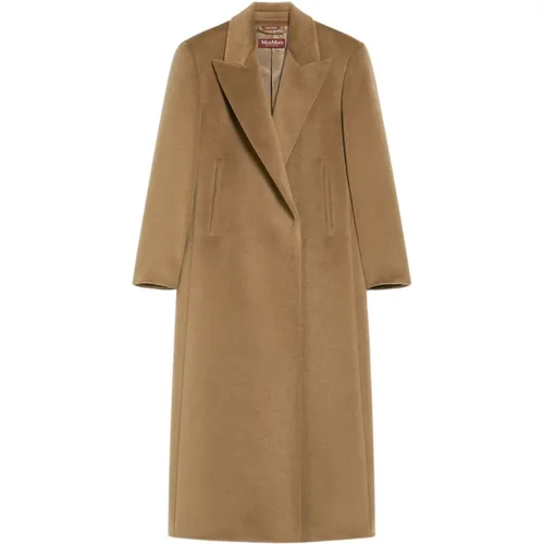 Single-Breasted Coats, female, , Size: S Long Double-Breasted Beaver Wool Coat - Max Mara Studio - Modalova