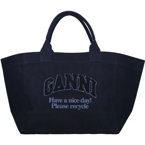 Dark Navy Denim Shopper Handbag , female, Sizes: ONE SIZE - Ganni - Modalova