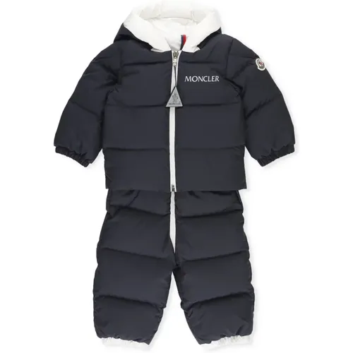 Blauer Baby Gepolsterter Overall Kapuze Logo - Moncler - Modalova