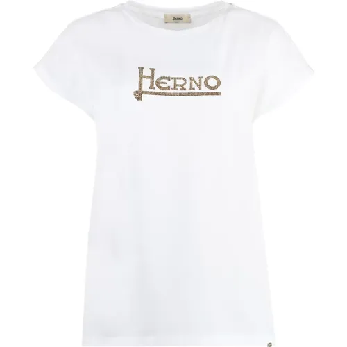 Contrasting Logo Cotton T-Shirt , female, Sizes: S, XS, 2XS, M - Herno - Modalova