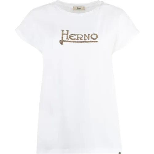 Kontrastierendes Logo Baumwoll-T-Shirt , Damen, Größe: S - Herno - Modalova