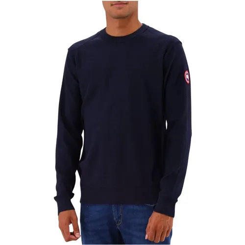 Navy Woll Rundhals Pullover , Herren, Größe: L - Canada Goose - Modalova