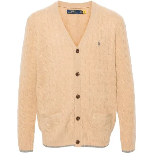 Luxury V-Neck Cardigan in Sand , male, Sizes: XL, L - Ralph Lauren - Modalova