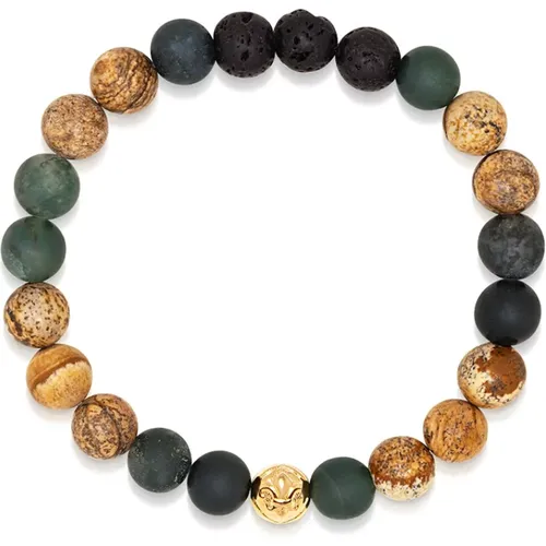 Bohemian Luxury Wristband with Jasper, Lava Stone, Aquatic Agate , male, Sizes: XL, L, M - Nialaya - Modalova