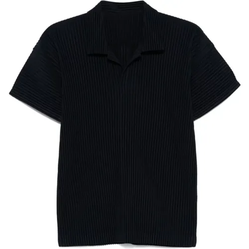 Polo Shirts, male, , Size: XL Navy Plissé Polo Shirt - Issey Miyake - Modalova