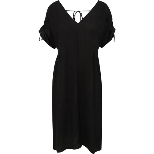 Schwarzes V-Ausschnitt Kleid mit Rückenausschnitt , Damen, Größe: M - Soaked in Luxury - Modalova