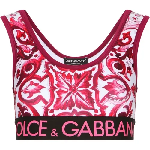 Majolica-Print Cropped Top , female, Sizes: XS - Dolce & Gabbana - Modalova