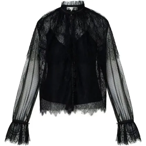 Blouses, female, , Size: S Sheer Lace Duquette Ruffle Blouse - Loveshackfancy - Modalova