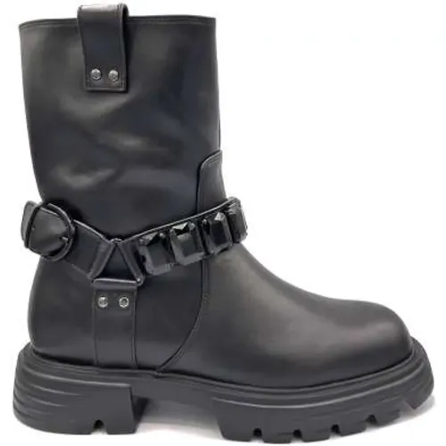Leather Biker Boots with Rhinestones , female, Sizes: 5 UK, 3 UK, 4 UK - Jeannot - Modalova