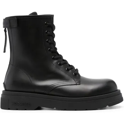 Schwarze Lederstiefel mit Reißverschluss , Damen, Größe: 36 EU - Woolrich - Modalova