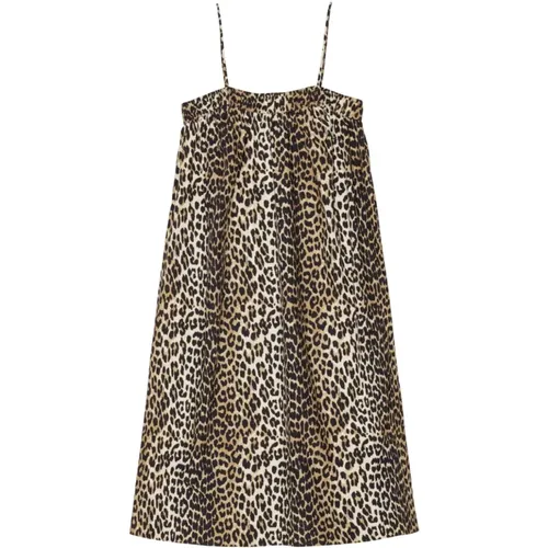 Leopard Print Cotton Midi Strap Dress , Damen, Größe: S - Ganni - Modalova