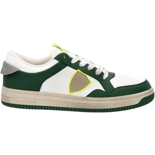 Weiße & Grüne Lyon Low Top Sneakers , Herren, Größe: 42 EU - Philippe Model - Modalova