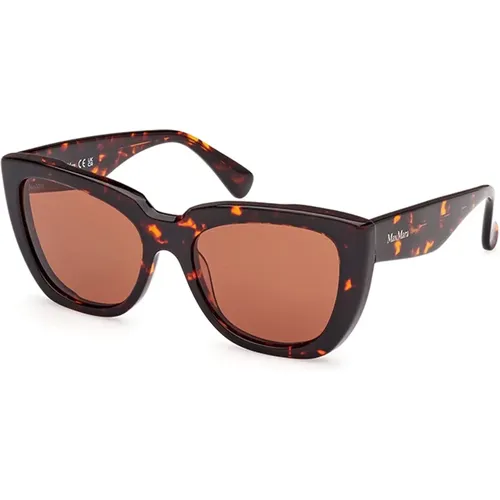 Stilvolle Havana Sonnenbrille mit brauner Linse , Damen, Größe: 54 MM - Max Mara - Modalova