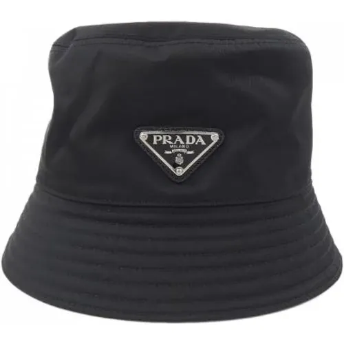 Pre-owned Accessories, male, , Size: ONE SIZE Pre-owned Triangle Logo Re-Nylon Hat - Prada Vintage - Modalova