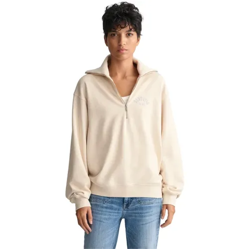 Arch Graphic Sweatshirt mit Reißverschlusskragen , Damen, Größe: XL - Gant - Modalova