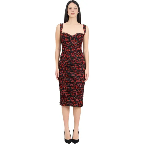 Black Poppy Print Midi Dress , female, Sizes: XS - Mar De Margaritas - Modalova