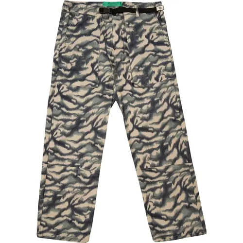 Straight Trousers, male, , Size: L Blue Camouflage Trousers with Adjustable Waist - Garment Workshop - Modalova