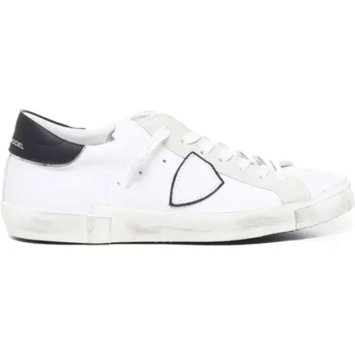 Weiße Ledersneakers mit Kontrastferse , Herren, Größe: 41 EU - Philippe Model - Modalova