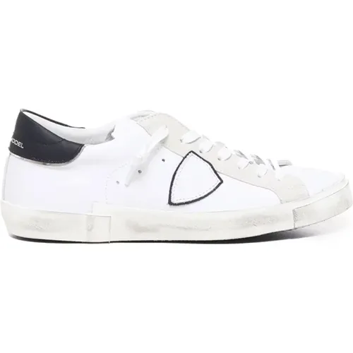 Sneakers, male, , Size: 7 US Leather Sneakers with Contrasting Heel - Philippe Model - Modalova