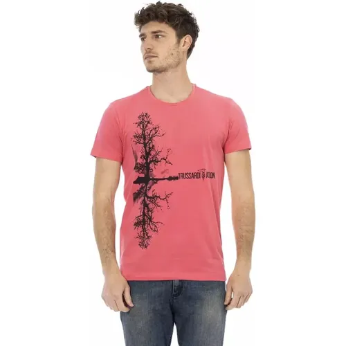 Stilvolles Rosa Kurzarm T-Shirt , Herren, Größe: 2XL - Trussardi - Modalova