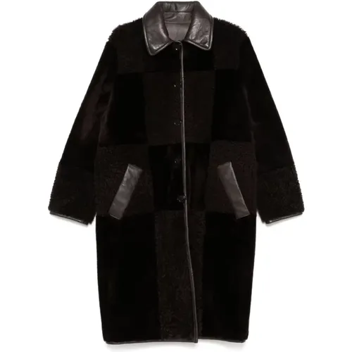 Single-Breasted Coats, female, , Size: L Shearling Reversible Coat Check Pattern - PS By Paul Smith - Modalova