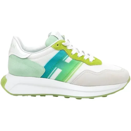 Green, Grey, and White Suede Sneakers , female, Sizes: 6 1/2 UK - Hogan - Modalova