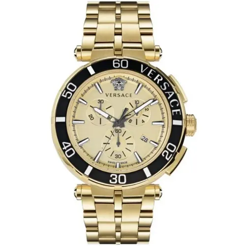 Greca Chrono Gold Edelstahl Uhr - Versace - Modalova