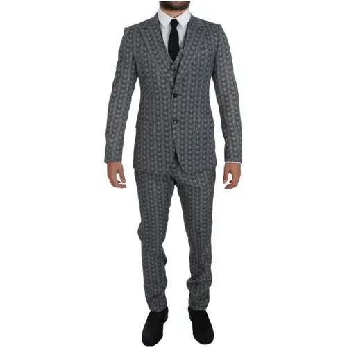 Stylish Owl Print Wool Suit , male, Sizes: XL - Dolce & Gabbana - Modalova