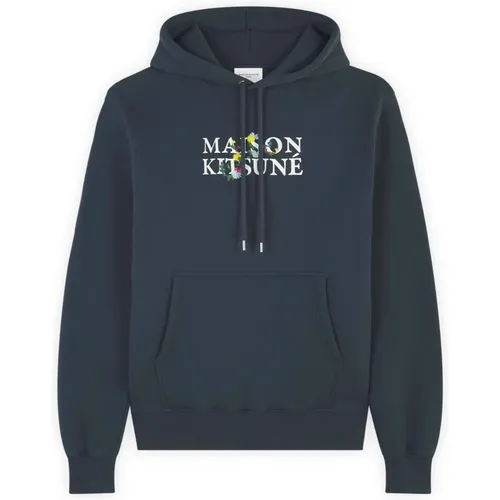 Embroidered Logo Hooded Sweater , male, Sizes: S, L - Maison Kitsuné - Modalova