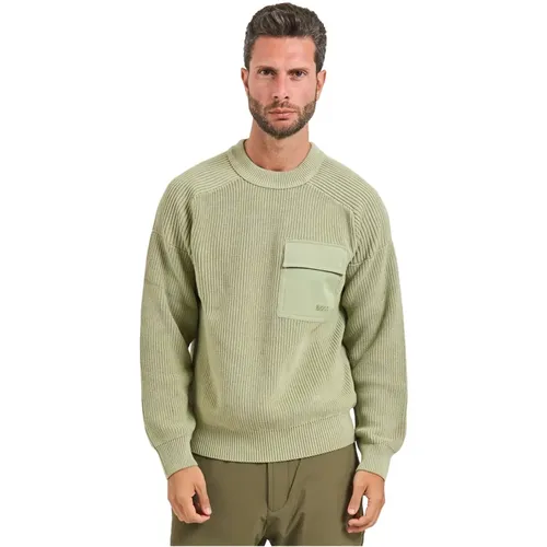 Round-neck Knitwear, male, , Size: M Sweater Ribbed Knit Cotton - HUGO - Modalova