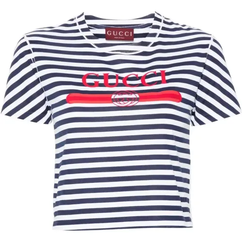 Striped Jersey T-shirt White Vintage Logo , female, Sizes: M, S - Gucci - Modalova