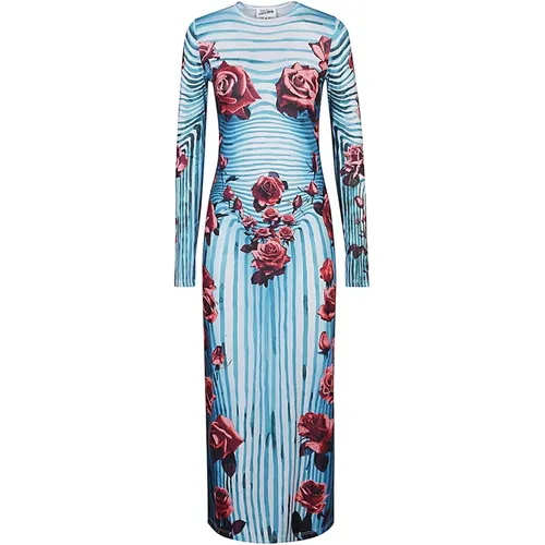 Striped Floral Print Dress Blue , female, Sizes: S - Jean Paul Gaultier - Modalova