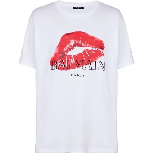 T-Shirts, male, , Size: L Relaxed T-shirt with Kiss print - Balmain - Modalova