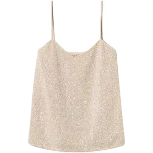 Sleeveless Tops, female, , Size: 2XS Sequin and Pearl Embellished Top - Twinset - Modalova