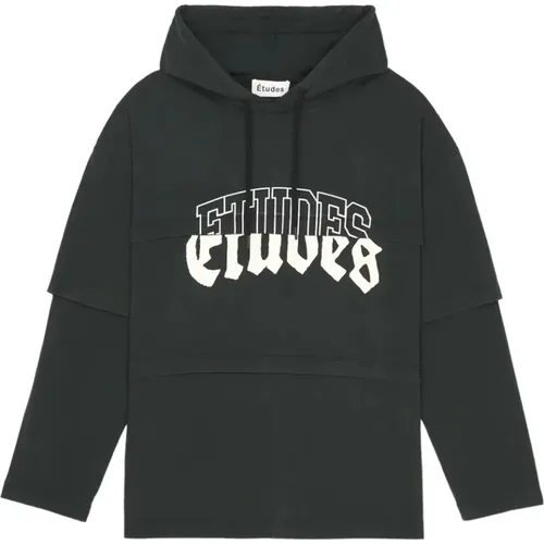 Schwarzes Gewaschenes Langarm Hoodie T-Shirt , Herren, Größe: M - Études - Modalova