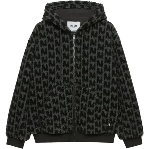 Schwarze Reißverschlussjacke Monogramm Design , Herren, Größe: M - MSGM - Modalova