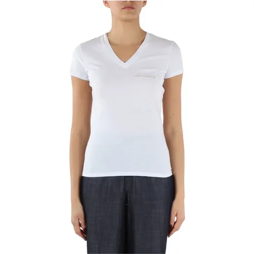 Baumwoll V-Ausschnitt T-Shirt mit gesticktem Logo - Armani Exchange - Modalova