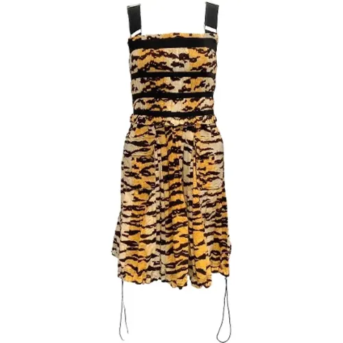 Pre-owned Dresses, female, , Size: S Gold/Black Animal Print Sleeveless Dress with Lace-Up Hem - Dolce & Gabbana Pre-owned - Modalova