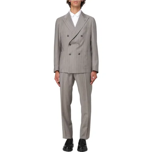 Double Breasted Suits, male, , Size: L Double-breasted pinstripe suit - Tagliatore - Modalova