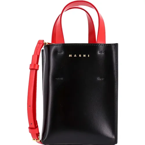 Leather Handbag with Adjustable Strap , female, Sizes: ONE SIZE - Marni - Modalova