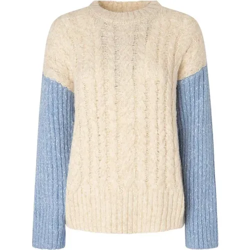 White Blue Knit Round Neck Sweater , female, Sizes: L - Pepe Jeans - Modalova