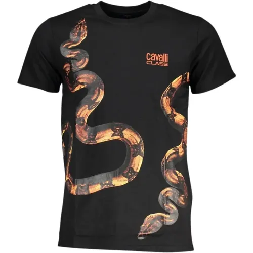 Cotton T-Shirt with Print Logo , male, Sizes: 2XL, XL, L - Cavalli Class - Modalova