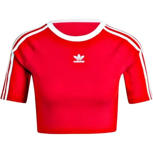 Rotes Crop T-Shirt mit weißem Trifoil-Logo - adidas Originals - Modalova